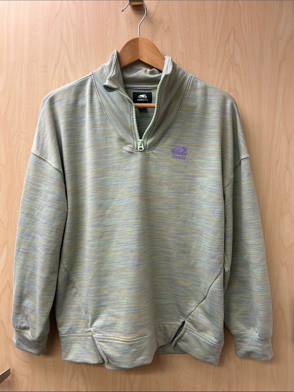 Roots Kids Quarter-Zip Pullover in Sage and Lilac